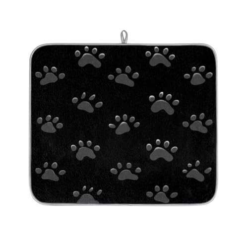 Mexpekil Abtropfmatte mit Hundepfotenabdruck, saugfähig, für Küchentheke, rutschfeste Abtropfmatte für Geschirr, Tassen, Pfannen, 40,6 x 45,7 cm, Schwarz von Mexpekil