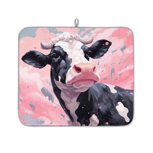 Mexpekil Abtropfmatte mit Kuh-Aufdruck, saugfähige Abtropfmatte, Küchentheke, rutschfeste Abtropfmatte für Geschirr, Tassen, Pfannen, 40,6 x 45,7 cm von Mexpekil