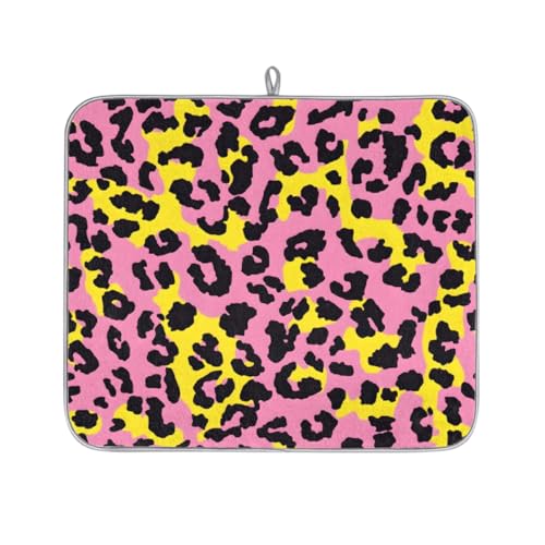 Mexpekil Abtropfmatte mit Leopardenmuster, saugfähig, für Küchentheke, rutschfest, für Geschirr, Tassen, Pfannen, 40,6 x 45,7 cm, Gelb / Rosa Mexpekil Abtropfmatte mit Leopardenmuster, saugfähig, für Küchentheke, rutschfest, für Geschirr, Tassen, Pfannen, 40,6 x 45,7 cm, Gelb / Rosa von Mexpekil