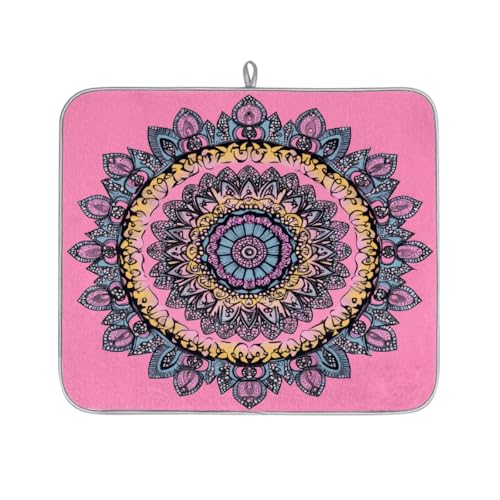 Mexpekil Abtropfmatte mit Mandala-Blumen, saugfähig, für Küchentheke, rutschfeste Abtropfmatte für Geschirr, Tassen, Pfannen, 40,6 x 45,7 cm, Rosa von Mexpekil