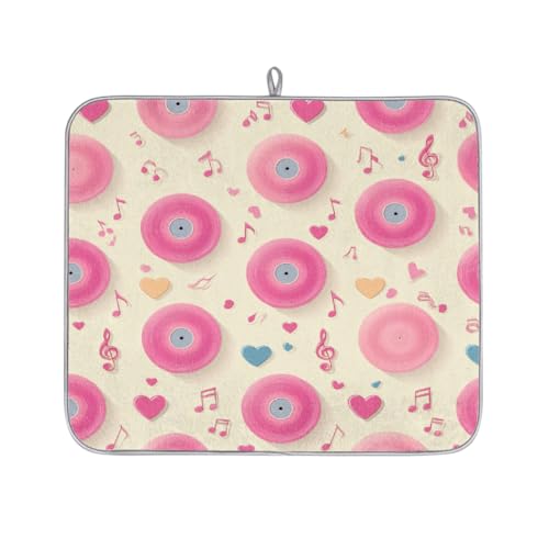 Mexpekil Abtropfmatte mit Musiknoten, saugfähige Abtropfmatte, rutschfeste Abtropfmatte für Geschirr, Tassen, Pfannen, 40,6 x 45,7 cm, Rosa von Mexpekil