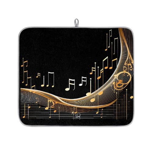 Mexpekil Abtropfmatte mit Musiknoten-Muster, saugfähiges Abtropfpad, Küchentheke, rutschfeste Abtropfmatte für Geschirr, Tassen, Pfannen, 40,6 x 45,7 cm von Mexpekil