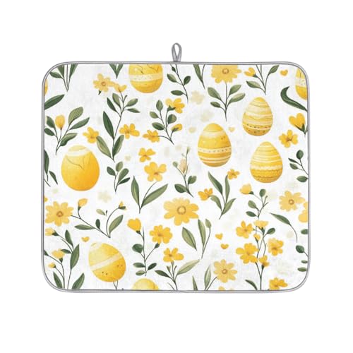 Mexpekil Abtropfmatte mit Ostergelben Blumeneiern, saugfähig, Abtropfmatte, Küchentheke, rutschfeste Abtropfmatten für Geschirr, Tassen, Pfannen, 40,6 x 45,7 cm von Mexpekil