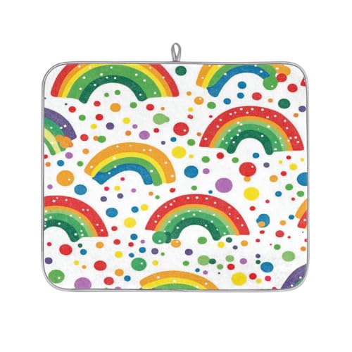 Mexpekil Abtropfmatte mit Regenbogen- und bunten Punkten, saugfähige Abtropfmatte für Küchentheke, rutschfeste Abtropfmatten für Geschirr, Tassen, Pfannen, 40,6 x 45,7 cm von Mexpekil
