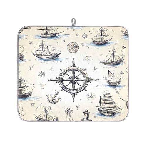 Mexpekil Abtropfmatte mit Retro-Schiff-Rudermuster, saugfähige Abtropfmatte, Küchentheke, rutschfeste Abtropfmatten für Geschirr, Racks, Tassen, Pfannen, 40,6 x 45,7 cm von Mexpekil