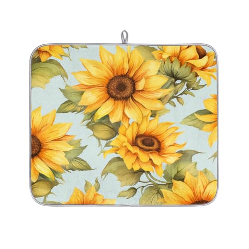 Mexpekil Abtropfmatte mit Sonnenblumen-Blumenmuster, saugfähige Abtropfmatte, Küchentheke, rutschfeste Abtropfmatten für Geschirr, Tassen, Pfannen, 40,6 x 45,7 cm von Mexpekil