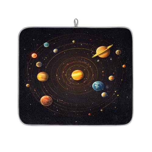 Mexpekil Abtropfmatte mit Sonnensystem, saugfähiges Abtropfpad, Küchentheke, rutschfeste Abtropfmatten für Geschirr, Regale, Tassen, Pfannen, 40,6 x 45,7 cm von Mexpekil