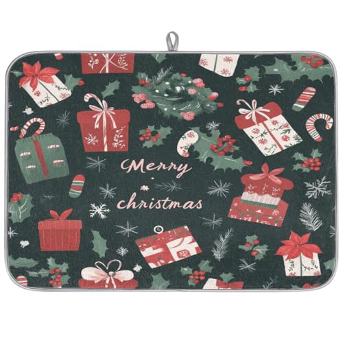 Mexpekil Abtropfmatte mit Stechpalmenblättern, 45,7 x 61 cm, super saugfähig, rutschfest, schnell trocknend, Küchen-Abtropfmatte für Spüle, Arbeitsplatte, Theke von Mexpekil