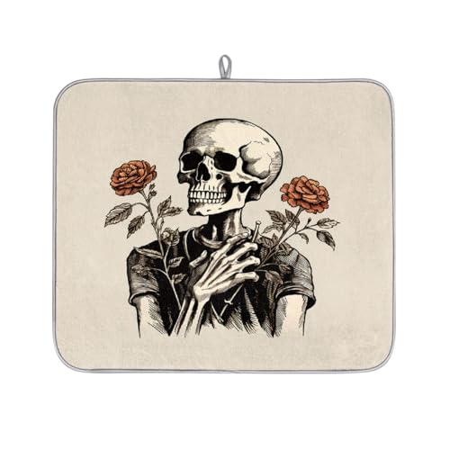 Mexpekil Abtropfmatte mit Totenkopf-Rosen-Druck, saugfähige Abtropfmatte, Küchentheke, rutschfeste Abtropfmatten für Geschirr, Regale, Tassen, Pfannen, 40,6 x 45,7 cm Mexpekil Abtropfmatte mit Totenkopf-Rosen-Druck, saugfähige Abtropfmatte, Küchentheke, rutschfeste Abtropfmatten für Geschirr, Regale, Tassen, Pfannen, 40,6 x 45,7 cm von Mexpekil