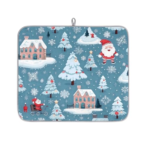 Mexpekil Abtropfmatte mit Weihnachtsbaum, Weihnachtsmann, Schneeflocke, saugfähig, für Küchentheke, rutschfeste Abtropfmatte für Geschirr, Regale, Tassen, Pfannen, 40,6 x 45,7 cm von Mexpekil