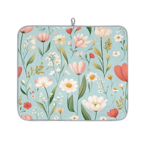 Mexpekil Abtropfmatte mit Wildblumen-Motiv, saugfähig, für Küchentheke, rutschfeste Abtropfmatte für Geschirr, Tassen, Pfannen, 40,6 x 45,7 cm, Blau Mexpekil Abtropfmatte mit Wildblumen-Motiv, saugfähig, für Küchentheke, rutschfeste Abtropfmatte für Geschirr, Tassen, Pfannen, 40,6 x 45,7 cm, Blau von Mexpekil