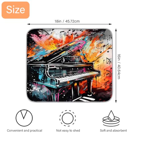 Mexpekil Abtropfmatte mit abstraktem Klavier-Musiknoten, saugfähiges Abtropfpad, Küchentheke, rutschfeste Abtropfmatten für Geschirr, Tassen, Pfannen, 40,6 x 45,7 cm von Mexpekil