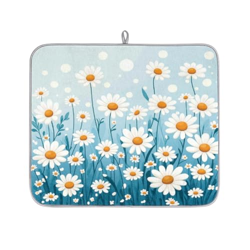 Mexpekil Abtropfmatte mit blauen Gänseblümchen, saugfähig, für Küchentheke, rutschfeste Abtropfmatten für Geschirr, Tassen, Pfannen, 40,6 x 45,7 cm von Mexpekil