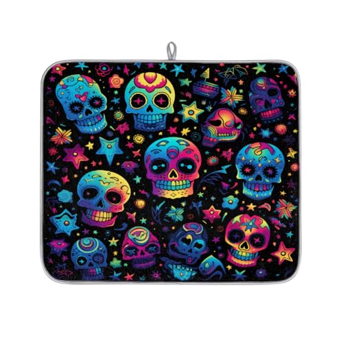 Mexpekil Abtropfmatte mit buntem Totenkopf-Design, saugfähig, für Küchentheke, rutschfeste Abtropfmatten für Geschirr, Tassen, Pfannen, 40,6 x 45,7 cm Mexpekil Abtropfmatte mit buntem Totenkopf-Design, saugfähig, für Küchentheke, rutschfeste Abtropfmatten für Geschirr, Tassen, Pfannen, 40,6 x 45,7 cm von Mexpekil