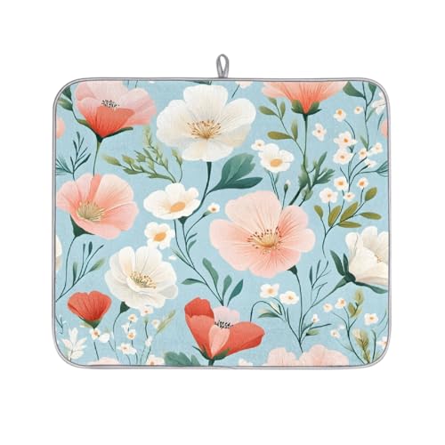 Mexpekil Abtropfmatte mit buntem Wildblumen-Blumenmuster, saugfähige Abtropfmatte für Küchentheke, rutschfeste Abtropfmatten für Geschirr, Tassen, Pfannen, 40,6 x 45,7 cm von Mexpekil