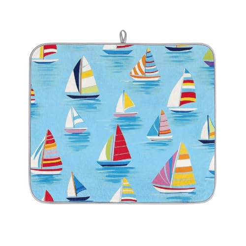 Mexpekil Abtropfmatte mit bunten Segelbooten, saugfähige Abtropfmatte, Küchentheke, rutschfeste Abtropfmatten für Geschirr, Tassen, Pfannen, 40,6 x 45,7 cm von Mexpekil