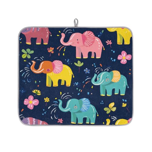 Mexpekil Abtropfmatte mit bunten niedlichen Elefanten, saugfähige Abtropfmatte, Küchentheke, rutschfeste Abtropfmatte für Geschirr, Regale, Tassen, Pfannen, 40,6 x 45,7 cm von Mexpekil