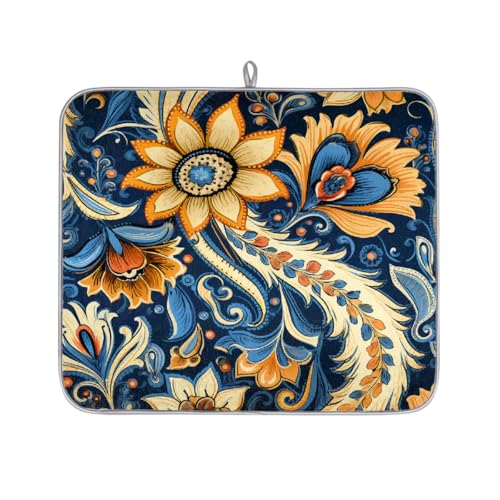 Mexpekil Abtropfmatte mit ethnischem Blumenmuster und Paisleymuster, saugfähig, für Küchentheke, rutschfeste Abtropfmatten für Geschirr, Regale, Tassen, Pfannen, 40,6 x 45,7 cm von Mexpekil