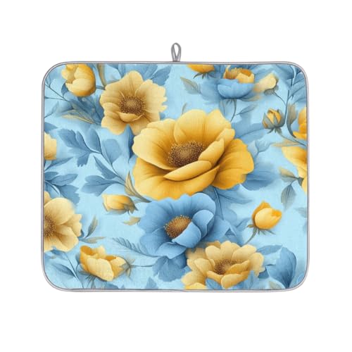 Mexpekil Abtropfmatte mit gelben Blumen, saugfähiges Abtropfpad, Küchentheke, rutschfeste Abtropfmatten für Geschirr, Regale, Tassen, Pfannen, 40,6 x 45,7 cm von Mexpekil