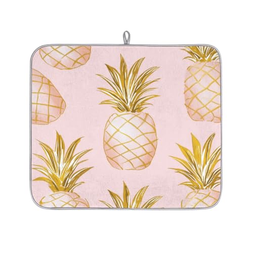 Mexpekil Abtropfmatte mit goldener Ananas-Motiv, saugfähig, für Küchentheke, rutschfeste Abtropfmatten für Geschirr, Tassen, Pfannen, 40,6 x 45,7 cm von Mexpekil