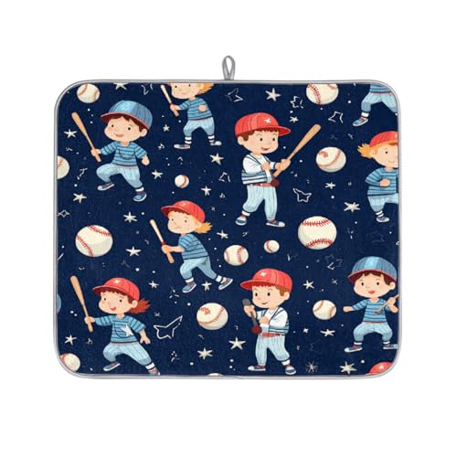 Mexpekil Abtropfmatte mit niedlichem Baseball-Sportdruck, saugfähige Abtropfmatte, Küchentheke, rutschfeste Abtropfmatten für Geschirr, Tassen, Pfannen, 40,6 x 45,7 cm von Mexpekil