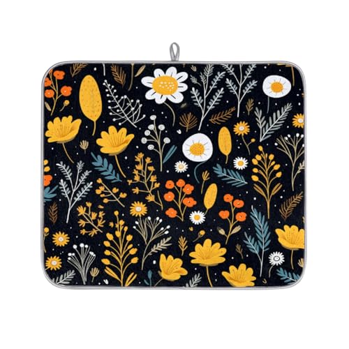 Mexpekil Abtropfmatte mit niedlichem Blumendruck, saugfähiges Abtropfpad, Küchentheke, rutschfeste Abtropfmatten für Geschirr, Tassen, Pfannen, 40,6 x 45,7 cm von Mexpekil