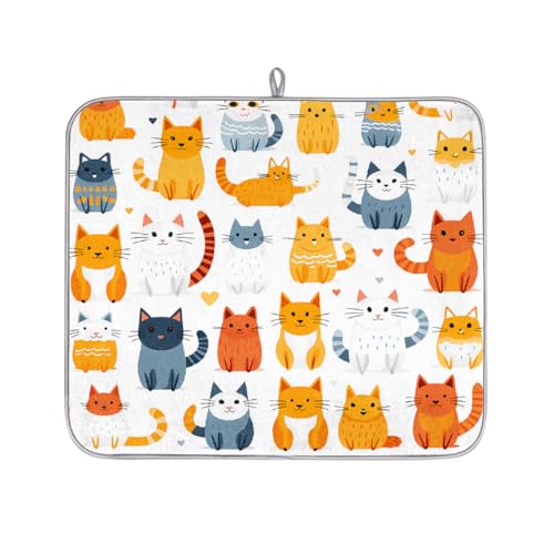 Mexpekil Abtropfmatte mit niedlichem Katzen-Tiermuster, saugfähige Abtropfmatte, Küchentheke, rutschfeste Abtropfmatte für Geschirr, Regale, Tassen, Pfannen, 40,6 x 45,7 cm von Mexpekil