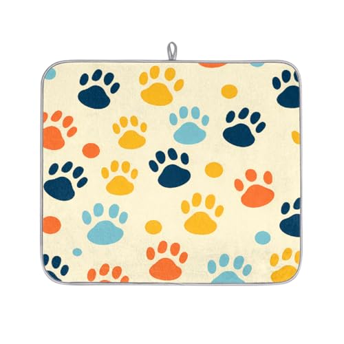 Mexpekil Abtropfmatte mit niedlichem Katzenpfotenabdruck, saugfähiges Abtropfpad, Küchentheke, rutschfeste Abtropfmatte für Geschirr, Regale, Tassen, Pfannen, 40,6 x 45,7 cm von Mexpekil