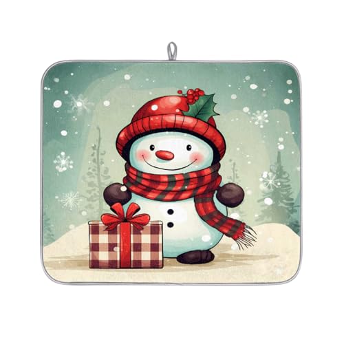 Mexpekil Abtropfmatte mit niedlichem Schneemann und Schnee, saugfähig, für Küchentheke, rutschfeste Abtropfmatten für Geschirr, Tassen, Pfannen, 40,6 x 45,7 cm von Mexpekil