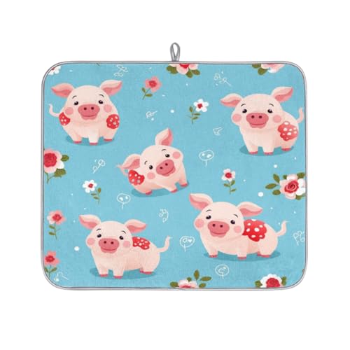 Mexpekil Abtropfmatte mit niedlichem Schweinchen-Motiv, saugfähig, für Küchentheke, rutschfeste Abtropfmatten für Geschirr, Tassen, Pfannen, 40,6 x 45,7 cm von Mexpekil