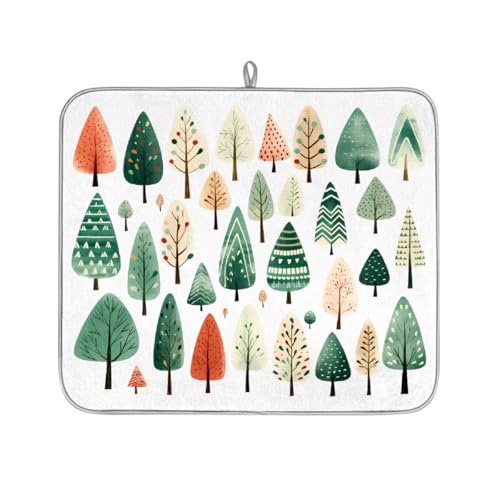Mexpekil Abtropfmatte mit niedlichem Waldbaum-Muster, saugfähige Abtropfmatte, Küchentheke, rutschfeste Abtropfmatten für Geschirr, Tassen, Pfannen, 40,6 x 45,7 cm von Mexpekil