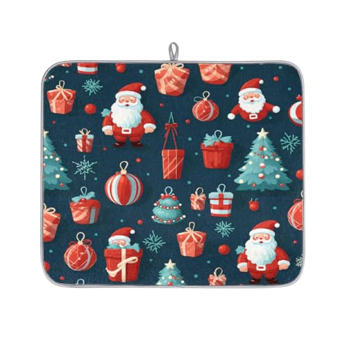 Mexpekil Abtropfmatte mit niedlichem Weihnachtsmannbaum, saugfähig, für Küchentheke, rutschfeste Abtropfmatten für Geschirr, Tassen, Pfannen, 40,6 x 45,7 cm von Mexpekil