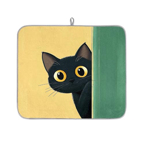 Mexpekil Abtropfmatte mit niedlicher schwarzer Katze, saugfähiges Abtropfpad, Küchentheke, rutschfeste Abtropfmatten für Geschirr, Tassen, Pfannen, 40,6 x 45,7 cm von Mexpekil