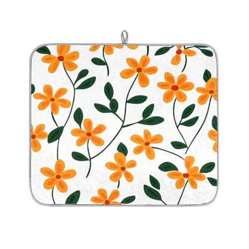 Mexpekil Abtropfmatte mit orangefarbenen Blumen, saugfähiges Abtropfpad, Küchentheke, rutschfeste Abtropfmatten für Geschirr, Regale, Tassen, Pfannen, 40,6 x 45,7 cm von Mexpekil