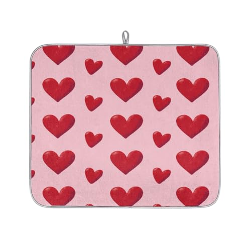 Mexpekil Abtropfmatte mit rosa roten Herzen, saugfähige Abtropfmatte für Küchentheke, rutschfeste Abtropfmatten für Geschirr, Tassen, Pfannen, 40,6 x 45,7 cm von Mexpekil
