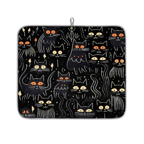 Mexpekil Abtropfmatte mit schwarzen Katzen, saugfähiges Abtropfpad, Küchentheke, rutschfeste Abtropfmatten für Geschirr, Racks, Tassen, Pfannen, 40,6 x 45,7 cm von Mexpekil