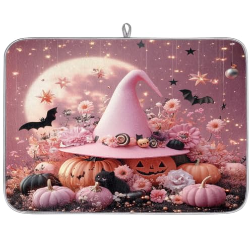 Mexpekil Abtropfmatte mit süßem rosa Hexenhut und Kürbissen, 45,7 x 61 cm, super saugfähig, rutschfest, schnell trocknend, Küchen-Abtropfmatte für Spüle, Arbeitsplatte, Theke Mexpekil Abtropfmatte mit süßem rosa Hexenhut und Kürbissen, 45,7 x 61 cm, super saugfähig, rutschfest, schnell trocknend, Küchen-Abtropfmatte für Spüle, Arbeitsplatte, Theke von Mexpekil