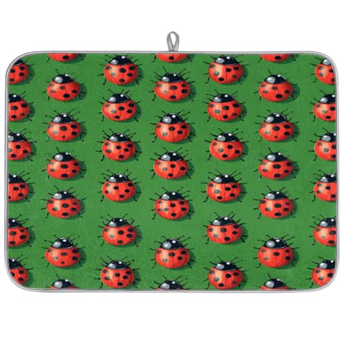 Mexpekil Abtropfmatten für die Küche, 45,7 x 61 cm, saugfähig, Küchenabtropfmatte, Cartoon-Marienkäfer, grüne Kaffee-Bar-Pad für Arbeitsplatten, Spüle, Haustiere von Mexpekil