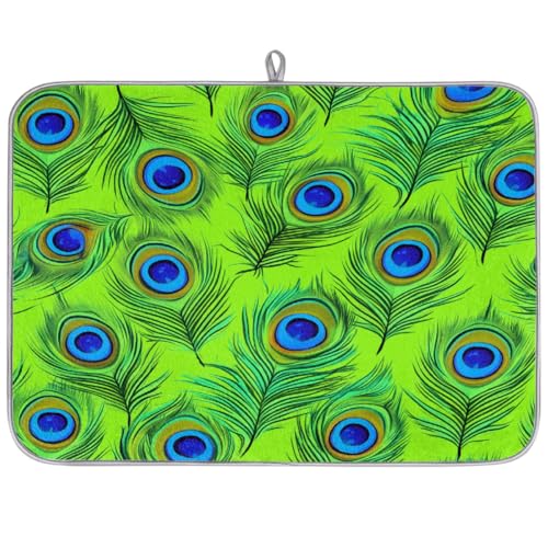 Mexpekil Abtropfmatten für die Küche, 45,7 x 61 cm, saugfähig, Küchenabtropfmatte, Pfauenfedern, Grün, Kaffee, Bar-Pad für Arbeitsplatten, Spüle, Haustiere von Mexpekil