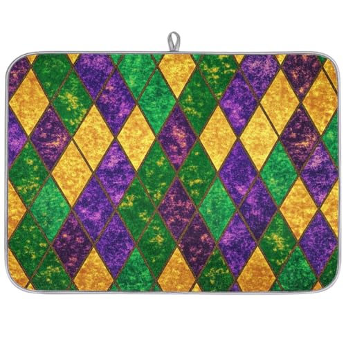 Mexpekil Abtropfmatten für die Küche, 45,7 x 61 cm, saugfähig, Küchenabtropfmatte, grün, lila und gelb, kariert, Kaffee-Bar-Pad für Arbeitsplatten, Spüle, Haustiere von Mexpekil