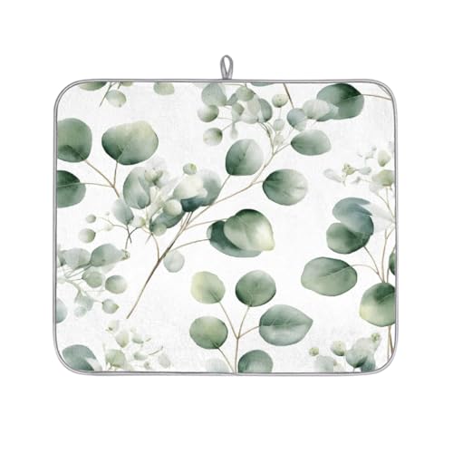 Mexpekil Aquarell Eukalyptus Abtropfmatte, saugfähige Abtropfmatte für Küchentheke, rutschfeste Abtropfmatten für Geschirr, Tassen, Pfannen, 40,6 x 45,7 cm von Mexpekil