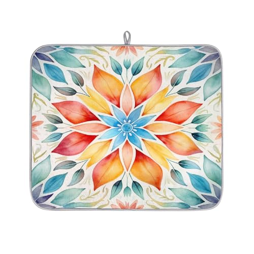 Mexpekil Aquarell botanische ethnische Abtropfmatte, saugfähige Abtropfmatte, Küchentheke, rutschfeste Abtropfmatte für Geschirr, Regale, Tassen, Pfannen, 40,6 x 45,7 cm von Mexpekil