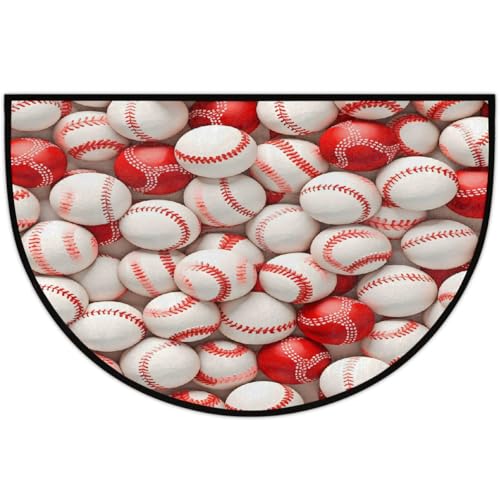 Mexpekil Baseball-Fußmatte, halbrund, für drinnen und draußen, waschbar, halbrund, saugfähig, halbrund, 61 x 91 cm, Rot / Weiß Mexpekil Baseball-Fußmatte, halbrund, für drinnen und draußen, waschbar, halbrund, saugfähig, halbrund, 61 x 91 cm, Rot / Weiß von Mexpekil