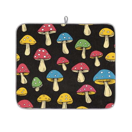 Mexpekil Bunte Pilz-Abtropfmatte, saugfähige Abtropfmatte, Küchentheke, rutschfeste Abtropfmatte für Geschirr, Tassen, Pfannen, 40,6 x 45,7 cm von Mexpekil