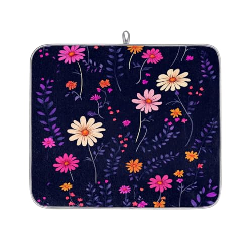 Mexpekil Bunte Wildblumen-Abtropfmatte, saugfähige Abtropfmatte für Küchentheke, rutschfeste Abtropfmatten für Geschirr, Tassen, Pfannen, 40,6 x 45,7 cm von Mexpekil
