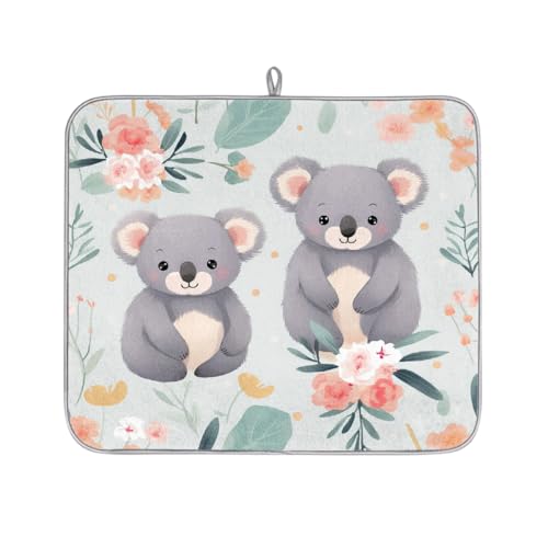 Mexpekil Cartoon-Koala-Abtropfmatte, saugfähige Abtropfmatte, Küchentheke, rutschfeste Abtropfmatten für Geschirr, Tassen, Pfannen, 40,6 x 45,7 cm von Mexpekil