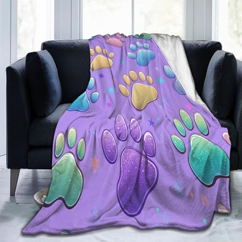 Mexpekil Colorfu Fleecedecke mit Pfotenabdrücken, 152,4 x 127,7 cm, Anti-Pilling, gemütlicher Flanell-Überwurf für Sofa, Bett, Couch, Picknick, Reisen, maschinenwaschbar von Mexpekil