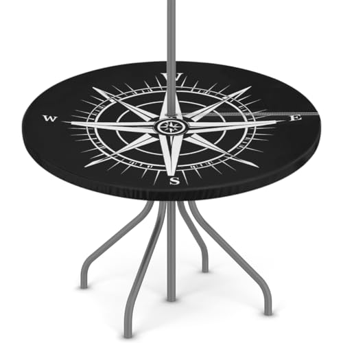 Mexpekil Compass runde Tischdecke mit Schirmloch und Reißverschluss, abwischbar, mit elastischem Rand, wasserdichter Tischschutz für Terrasse (passend für 91,4 - 111,8 cm große Tische) von Mexpekil