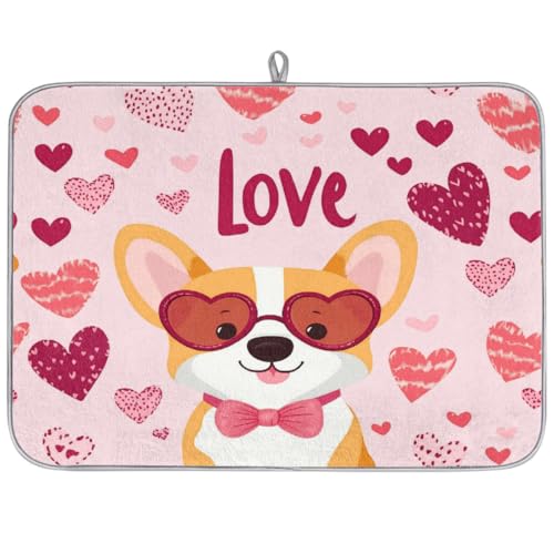 Mexpekil Corgi Abtropfmatte mit Sonnenbrille, Kaffeepad, Küchentheke, Matte für Geschirr, Kaffee, Bar, Arbeitsplatten, 45,7 x 61 cm von Mexpekil