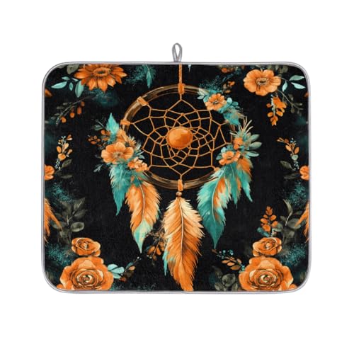 Mexpekil Dreamcatcher Abtropfmatte, Boho-Blumenmuster, saugfähig, für Küchentheke, rutschfeste Abtropfmatte für Geschirr, Tassen, Pfannen, 40,6 x 45,7 cm, Orange Mexpekil Dreamcatcher Abtropfmatte, Boho-Blumenmuster, saugfähig, für Küchentheke, rutschfeste Abtropfmatte für Geschirr, Tassen, Pfannen, 40,6 x 45,7 cm, Orange von Mexpekil